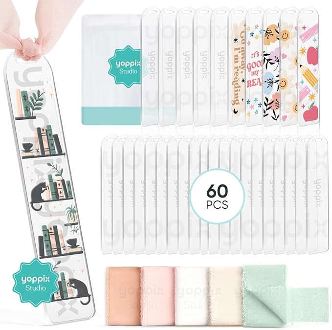 60 Pieces Acrylic Bookmark Blanks- 3mm Thicken Clear Acrylic Bookmarks with 60 Pcs Ribbon for Reading Lovers DIY Crafts Presents, Graduation Back to School Presents