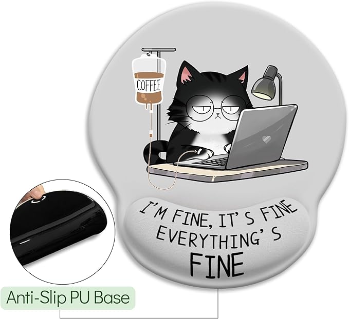 Cat Ergonomic Mouse Pad with Wrist Rest, Gaming Mouse Pad with Wrist Support, Funny Mouse Pads for Desk, Computer Mousepad with Non-Slip Pain Relief PU Base, Cute Office Desk Accessories