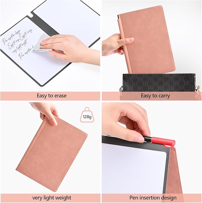 Portable Dry Erase Board,Portable White Board,Small Dry Erase Board,Foldable,Erasable,Repeatable,9.5 * 6.6 inches,for Office,Home,School,Study,Meeting(Pink)