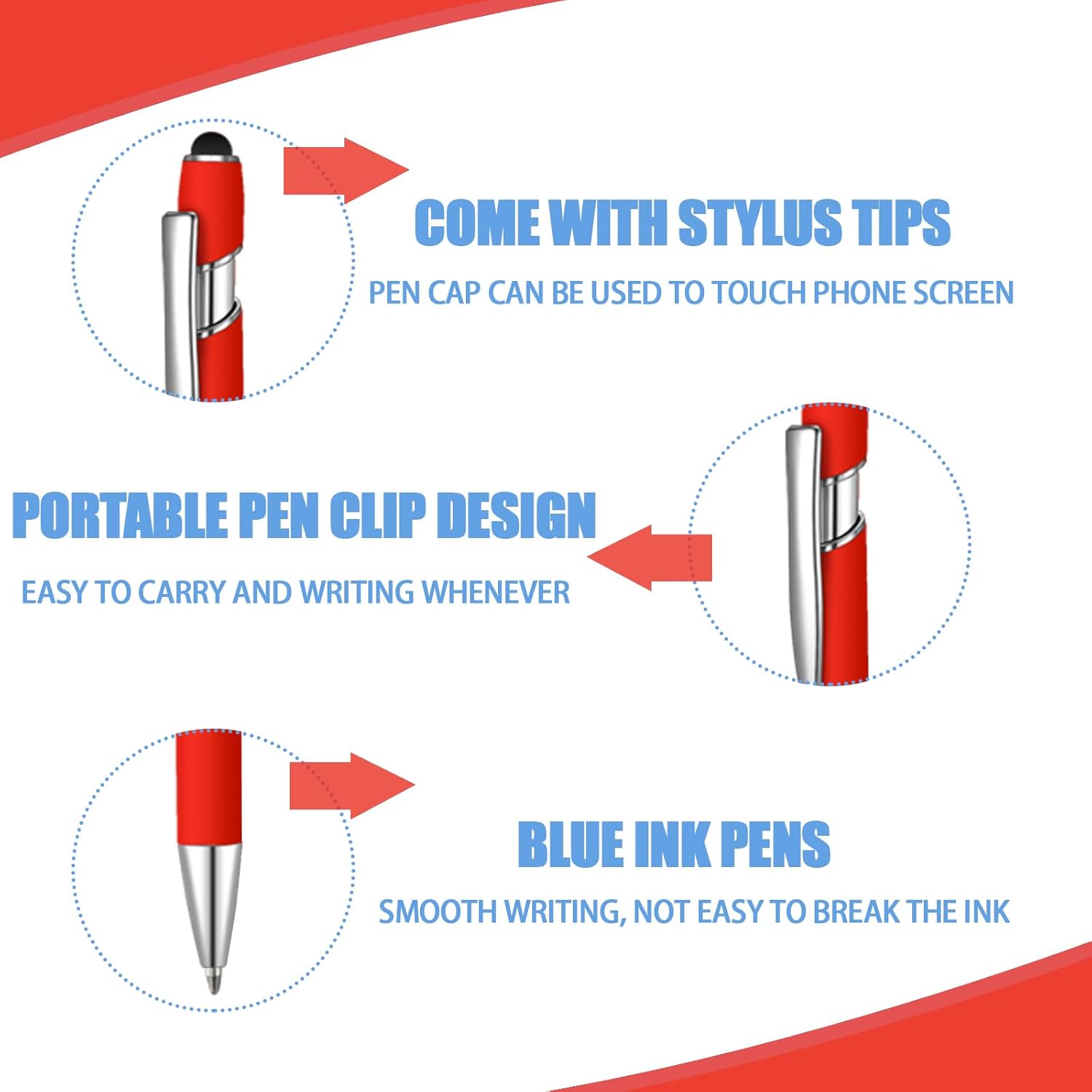 36 Pcs Blue Ink Ballpoint Pen with Stylus 2 in 1 Ballpoint Pen for Touch Screens School Office Coworkers (Red)