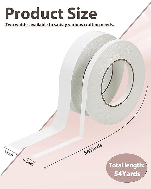 PLANTIONAL 2 Rolls Double-Sided Sticky Fabric Tape, No Sewing Required, Gluing, or Ironing Stitch Witchery Adhesive Cloth Tape, 2/5" x 54.6 Yd and 1" x 54.6 Yd Fabric Hemming Tape