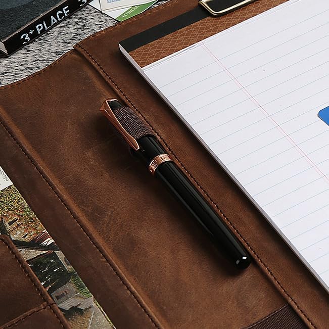 Personalized Leather Portfolio for Men, Engraved Leather Clipboard Portfolio Binder, Custom Leather Resume Padfolio for Women, Christmas Gift for His/Her (Notepad, Khaki-Custom)