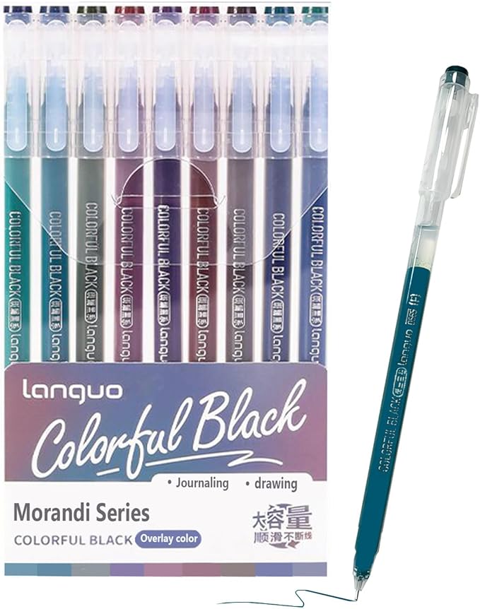 0.5mm Journal Colouring Pens, Assorted Rainbow Colors Pens Set of 9 for Adults Journal Coloring Calligraphy,Made for Everyday Writing, Journals,Drawing,Coloring Books (Splash of Black)