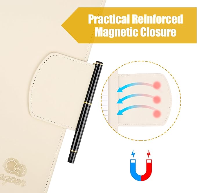 Clipboard Folder Folder DIN A4,All-in-One Business Leather Document Clip Board with Magnetic Cover,Conference Folder Document Organizer with Papers,Sticky Tabs,Pen,Work Folio for Women & Man,Beige