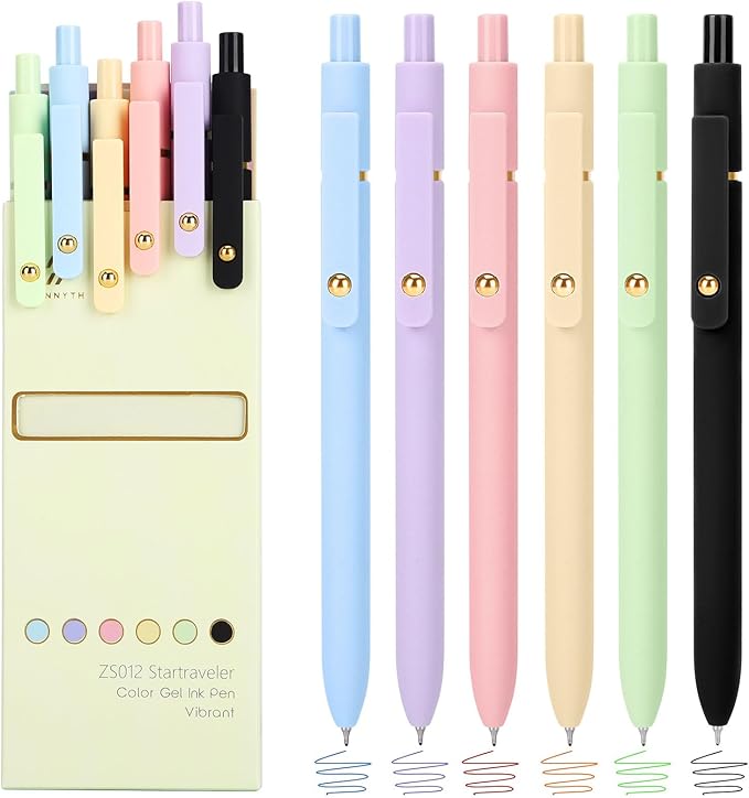 Ddaowanx Colored Gel Pens, 0.5mm Fine Point Retractable,Colorful Pens for Journaling, Teacher Must Haves,Teacher School Supplies, Gifts for Nurse Stockings Stuffers for Women(6Pcs-Aesthetic Colors)
