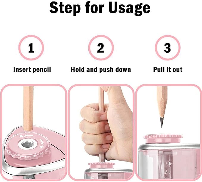 Pencil Sharpener Electric Pencil Sharpener for Kids, Blade to Fast Sharpen, Suitable for No.2/School/Classroom/Office/Home (Pink)