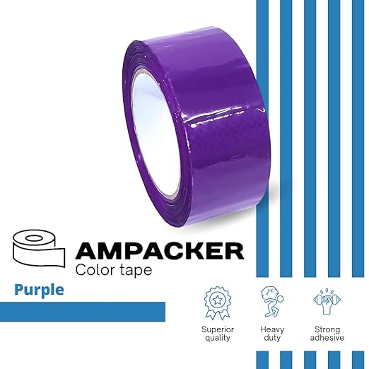 Heavy Duty Packaging Color Tape for Shipping,Packing and Moving 3" Wide x 2.0 Mil Thick -110 Yrd Roll -Acrylic Adhesive Tape for Box Sealing. (1 Roll, Purple, 3" Wide x 110 yds)