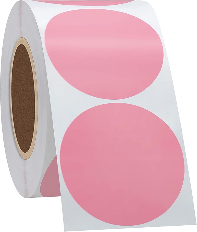 Hybsk 2 inch Circle Color Direct Thermal Stickers Shipping Labels for Barcodes,Name Tag,DIY Logo Design,QR Code,Inventory– Compatible with Zebra,Rollo,Munbyn,and More-750 pcs (2 inch,Pink)