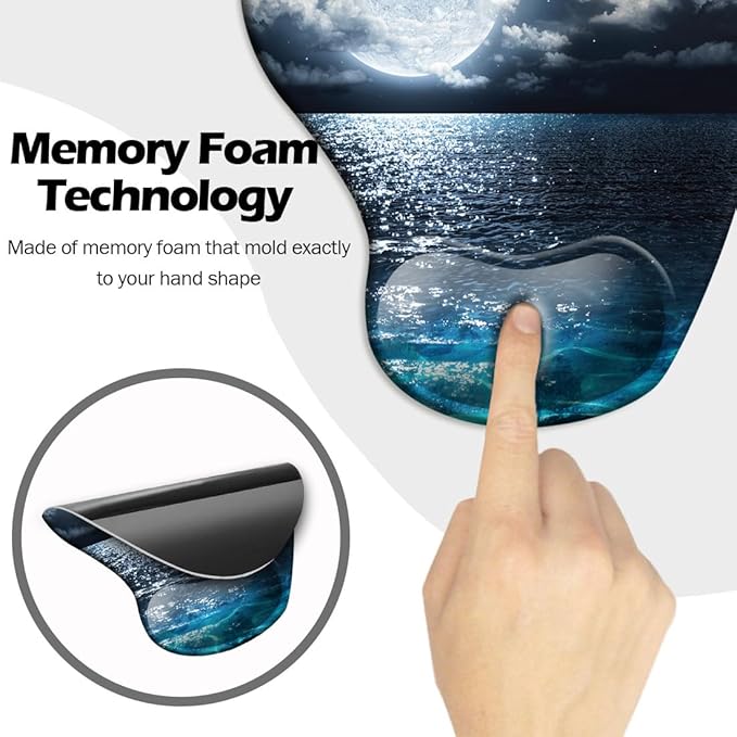 DOOKE Ergonomic Mouse Pad with Wrist Support and Coaster,Mouse Pads with Non-Slip PU Base for Home Office Working Studying Easy Typing & Pain Relief Moonlight