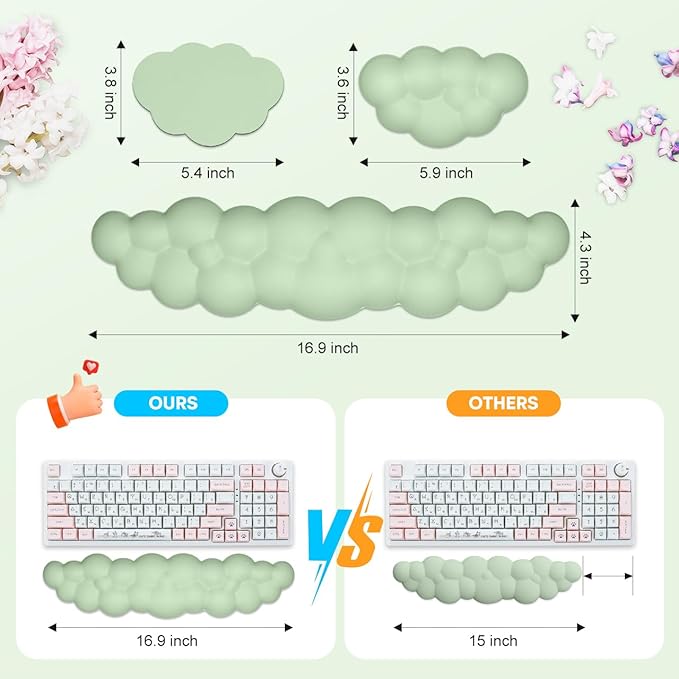 JIKIOU Upgrade Leather Cloud Keyboard Wrist Rest, Cloud Wrist Rest with Non-Slip PU Base, Comfortable Memory Foam Wrist Rest for Computer Laptop Mac Gaming Office and Pain Relief Christmas Wish Gift