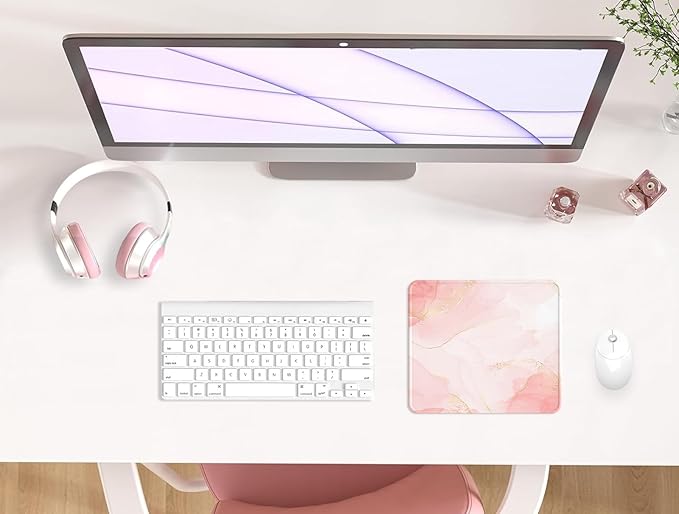 eulps Mouse Pad with Stitched Edge, Multiple Patterns Computer Mouse Pads with Non-Slip Rubber Base, Washable Cloth Mousepad, for Gaming, Laptop, PC (Blush Gold)