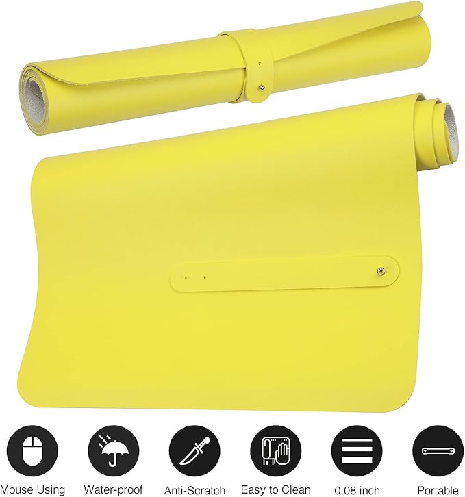 Boutilon Leather Desk Pad 30" x14",Non-Slip Mouse Pad,Office Desk Mat,Waterprooft PU Leather Desk Blotter,Desk Pad Protector,Desk Writing Pad for Home Office Decor (M-Lemon)