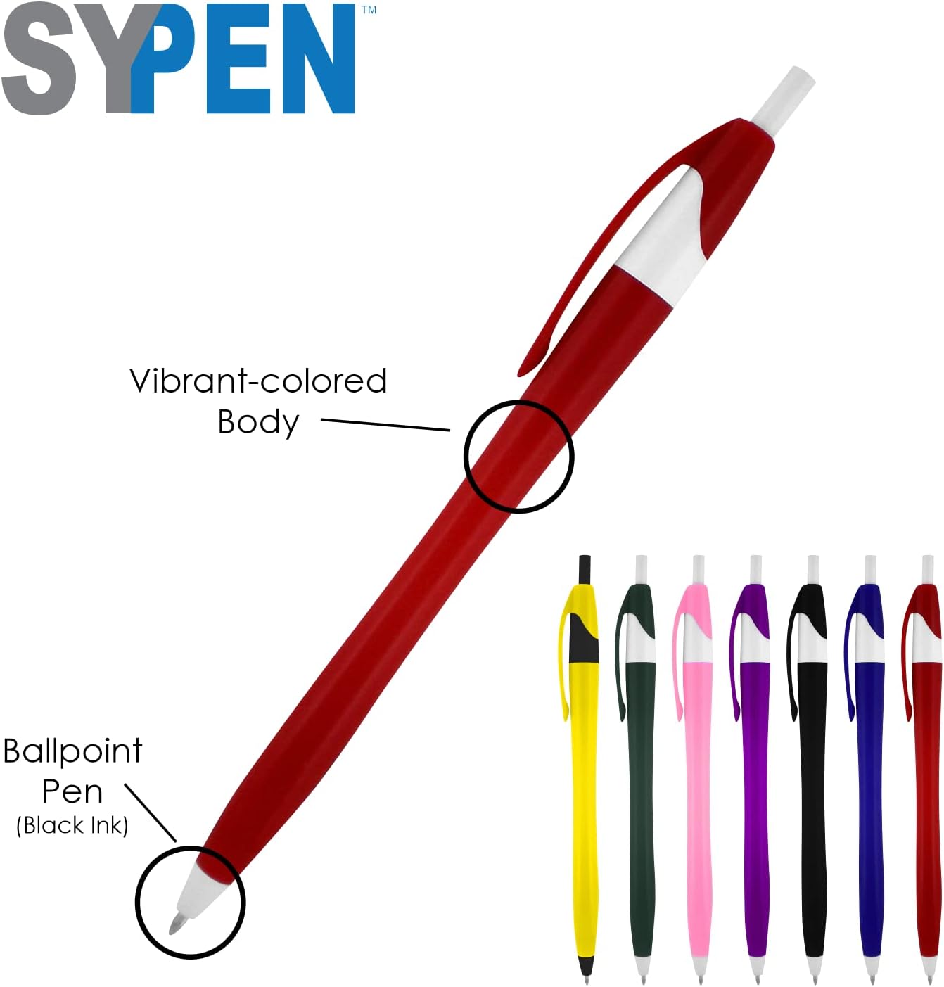 SyPen Personalized Pens With your Custom Logo or Text-500 Pack Bulk-for Businesses, Parties, and Events, Custom Printed Slim Ballpoint Click Pens, Pink Barrel Color, Black Ink