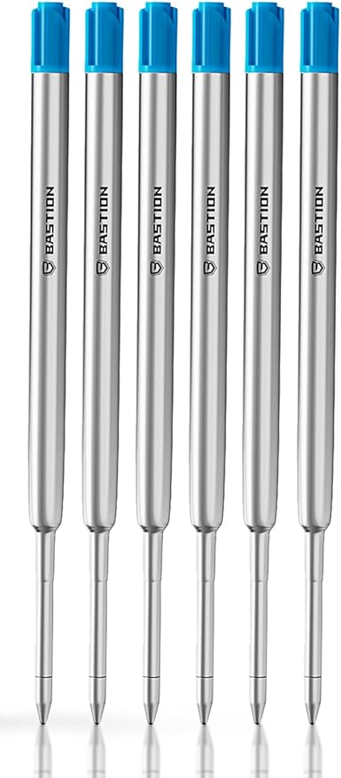 BASTION® Premium Pen Refill, Deeply Pigmented Ink for All Bastion Bolt Action Luxury Pens, Standard Ink Refill with 0.55mm Fine Tip - Blue Gel, 6 PC