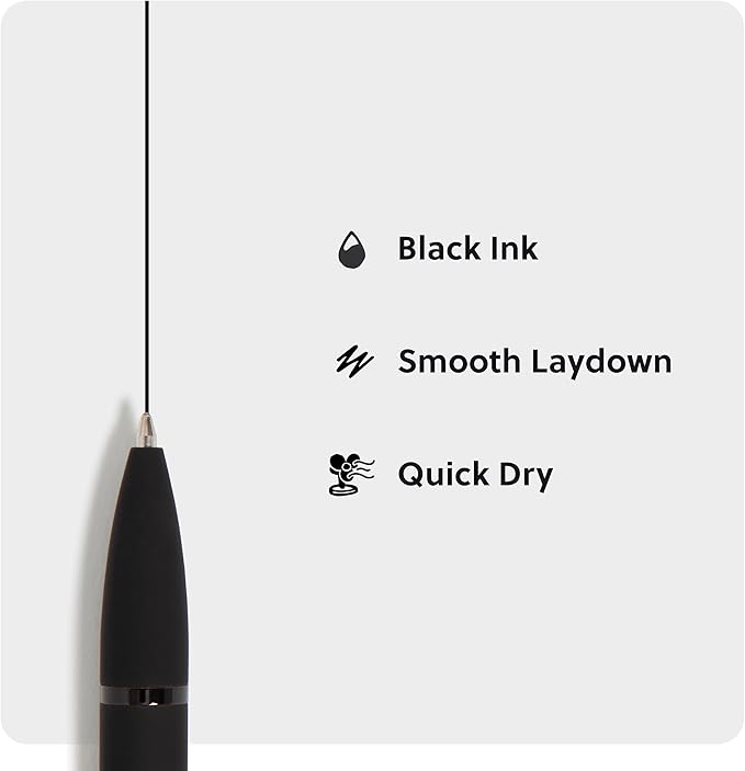 U Brands Midnight Monterey Ballpoint Pens, Set of 2, Black Soft Touch, Painted Black Details, Bold (1.0 mm) Point, Black Ink