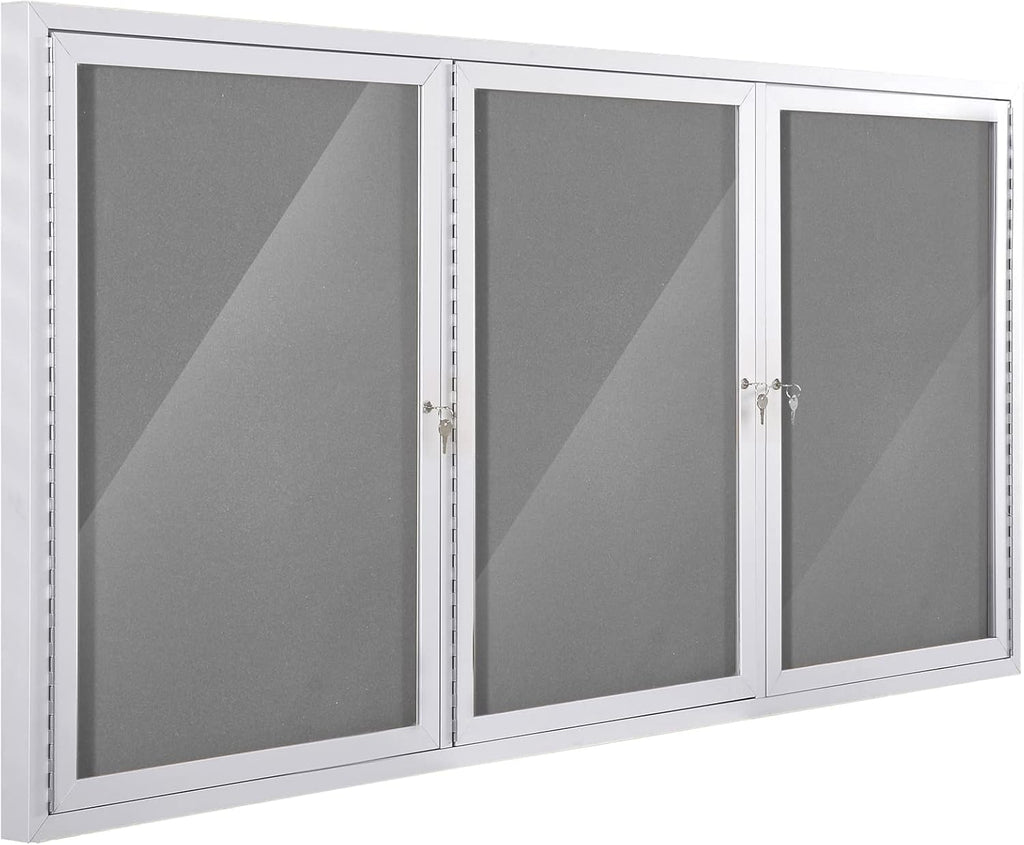 SWANCROWN Outdoor Bulletin Board 94x48in, Enclosed Bulletin Board with Locking Door for Office School Commerce, Grey Felt, Sliver Aluminum Frame