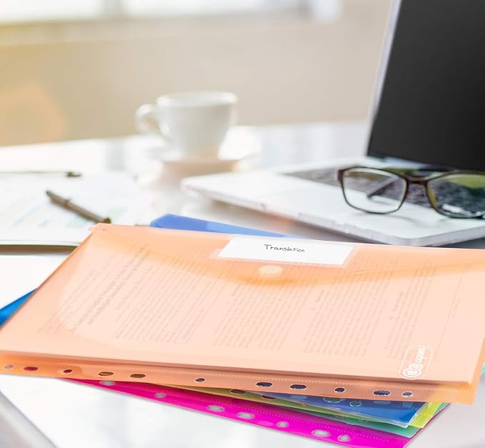 A4 Binder Pockets,32 Pack File Envelopes for 2/3/4 Ring Binder,8 Colors Binder Folders with Hook and Loop Closure and Label,Plastic Envelopes Binder Folders with 11 Holes for School Office Home