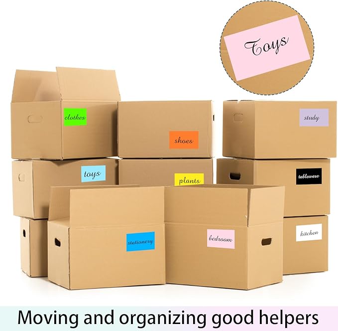 Colored Labels Stickers 3 x 5 Inch, Removable Rectangular Moving Labels, Large Color Coding Labels Moving Stickers- 250 Pack/White