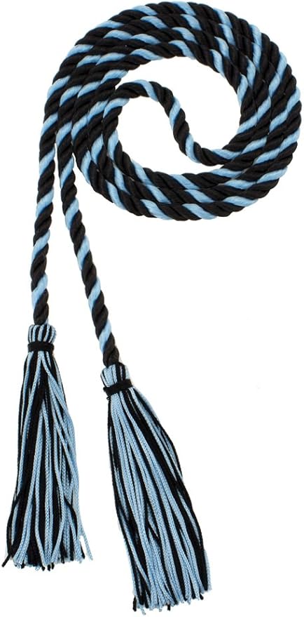 Tassel Depot Graduation Honor Cord - Black/LtBlue - Every School Color Available - Made in USA