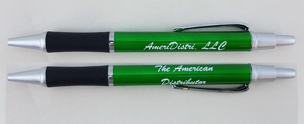ezpencils - Personalized - Elegant Tip and Click Silver Accents on Green Solid Color Body and Black Grip - Bullet Ballpoint Pens - 12 pkg - ** FREE PERZONALIZATION **