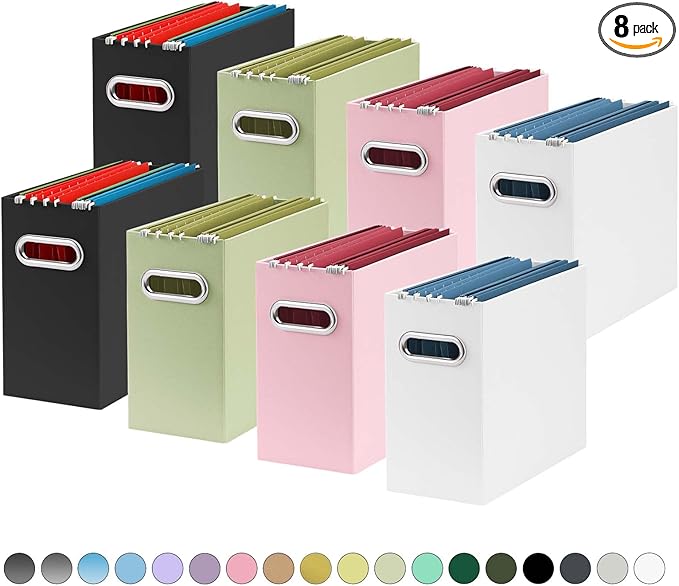 Oterri File Organizer, Small Storage Box, Cardboard File Folder Organizer, Collapsible File Box, Hanging File Organizer for Letter Size, Portable File Box, Only Box (Multi color,8 Packs)