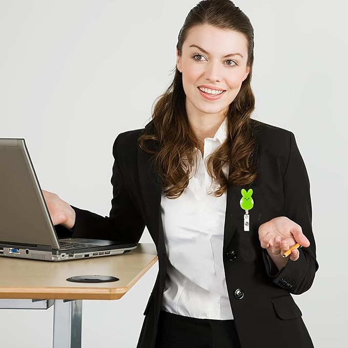 Easter Bunny Badge Reels Retractable ID Name Badge Holder Green Rabbit Cute Badge Reels Acrylic Clips Easter Party Gifts for Nurse Doctor Teacher Student Office Supplies