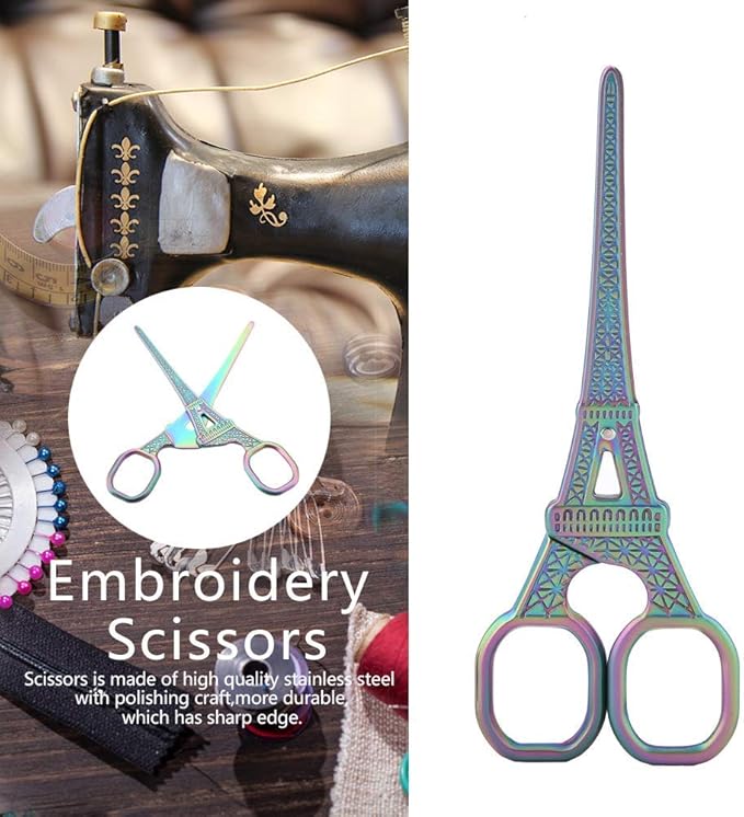 Eiffel Tower Scissors, Stainless Steel DIY Fashionable Sewing Shears Art Work Dresser Embroidery Tool (multicolour)