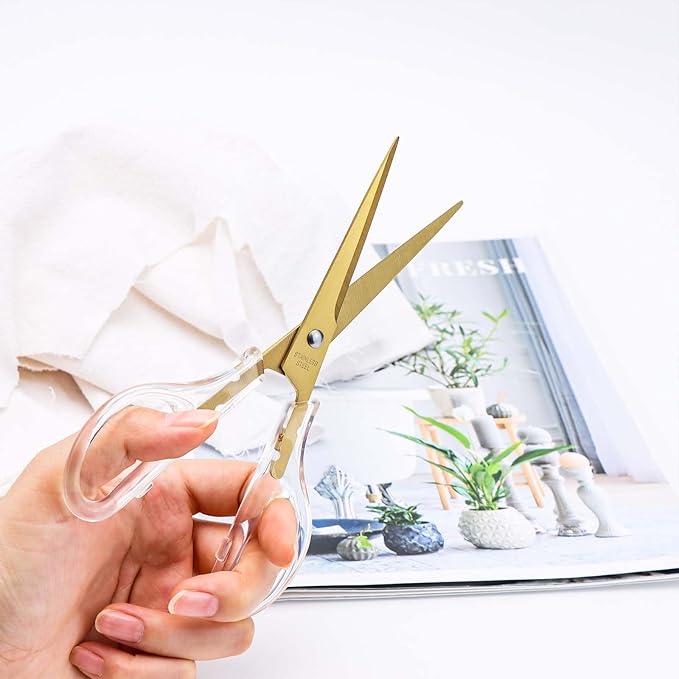 Acrylic Scissors Gold Scissors 6.5" Clear Scissors Metal Blades Office Cutting Shears for Craft Supplies Desk Accessories