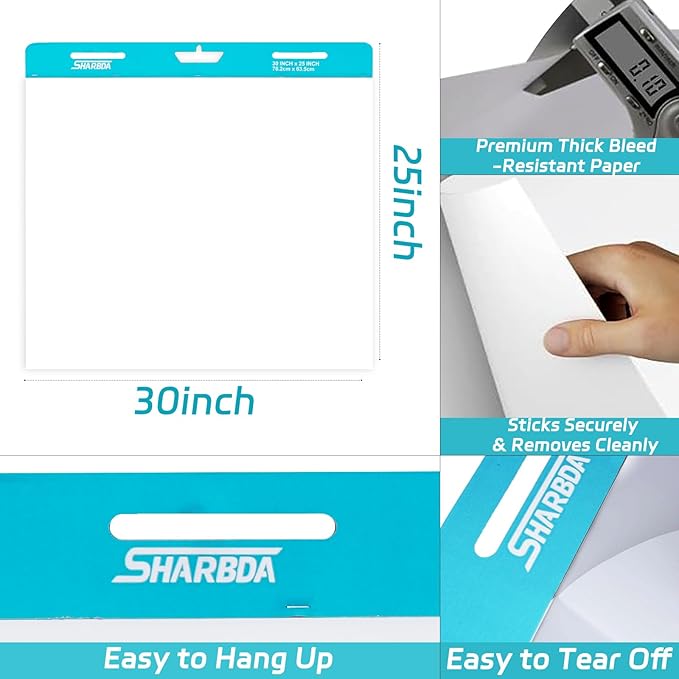 Large Sticky Easel Pads,30 in x 25 in,2 Pad/Pack,30 Sheets/Pad, Large Flip Chart Paper, Anchor Chart Paper for Teachers,Self Stick Easel Paper for Office,Classroom Supplies