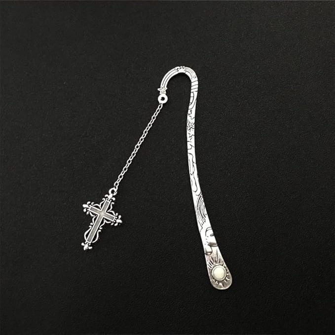 Vintage Metal Cross Bookmark, Unique Glow in The Dark Bookmark Gift for Students, Teachers, Book Lovers, Bookworms (Antique Silver Cross)