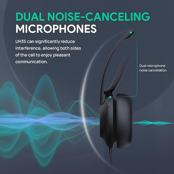 Yealink UH35 Professional USB Headset, Mono Wired Headset with Noise Cancelling Microphone, Call and Music Mode, Lightweight Comfort Design, Teams Certified