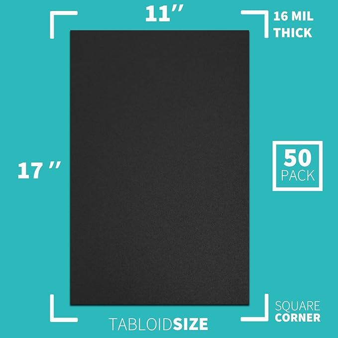 Binditek 50 Pack 16 Mil Sand-Textured Polycover, 11 x 17 Inches Binding Front and Back Covers, Lightly Textured Sand Finish, Heavyduty Binding Presentation Covers for Business Reports, Tabloid, Black