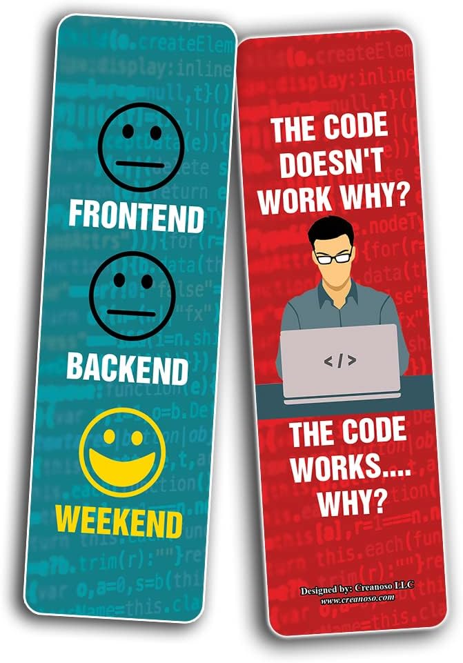 Creanoso Funny Coding Program Bookmarks (5-Sets X 6 Cards) – Daily Inspirational Card Set – Interesting Book Page Clippers – Great Gifts for Adults and Professionals
