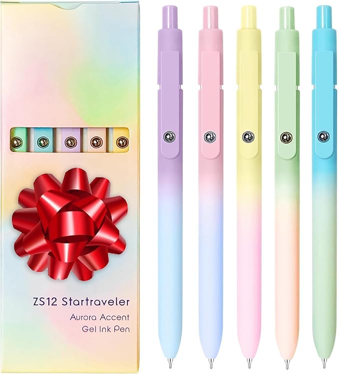 Birthday Gifts for Women, Easter Gifts for 4-12 Year Old Girl, Gel Pens, Teen Girl Easter Basket Stuffers, Preppy Stuff, Black Ink Pens for Journaling, Valentines Gifts for Teens, (5 Pcs Gradient)