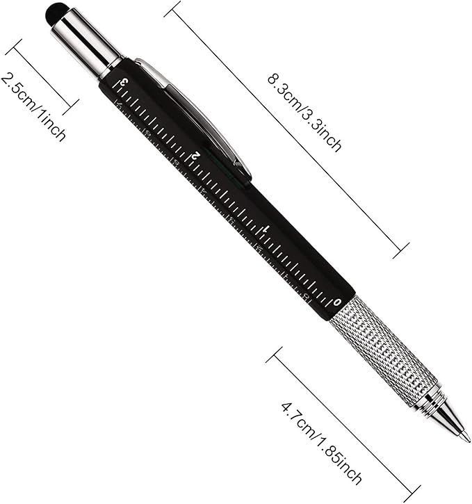 Zhanmai 8 Pcs Gift Pen for Men 6 in 1 Multitool Tool Pen with Refills Screwdriver, Ruler, Levelgauge,Fathers Christmas Graduation party Supplies(Black)