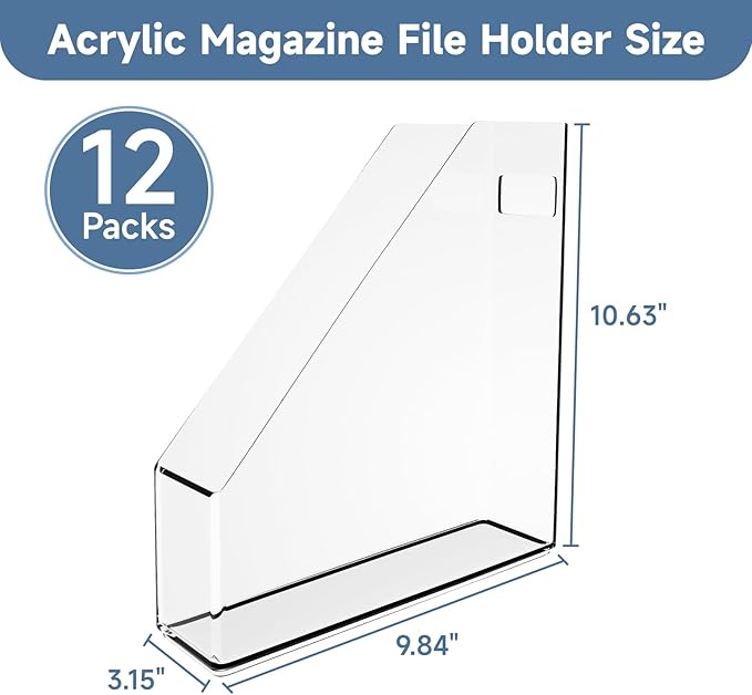 20 PCS Acrylic Magazine File Holder with Handle, Clear Magazine Rack, Vertical File Folder Organizer for Desk, Notebooks Document Storage, for Home Office, School, Workstation Desktop Organizer