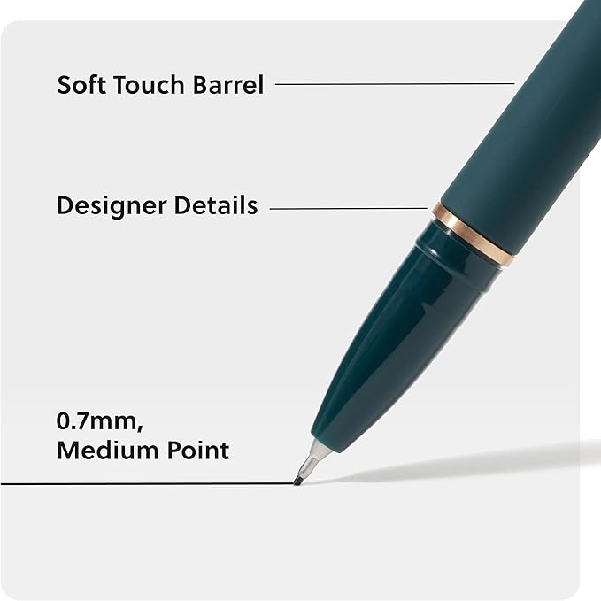 U Brands Catalina Felt Tip Pens, Set of 6, Soft Touch Jewel Tones with Gold Details, Medium (0.7 mm) Point, Black Ink