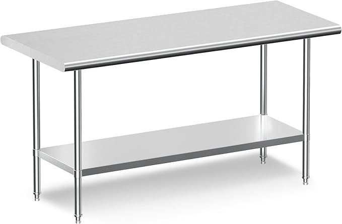 Real Relax Stainless Steel Table, NSF Commercial Heavy Duty Stainless Steel Table for Prep with Adjustable Undershelf, for Commercial Kitchen, Laundry Room and Garage - 24" D x 60" W x 34" H
