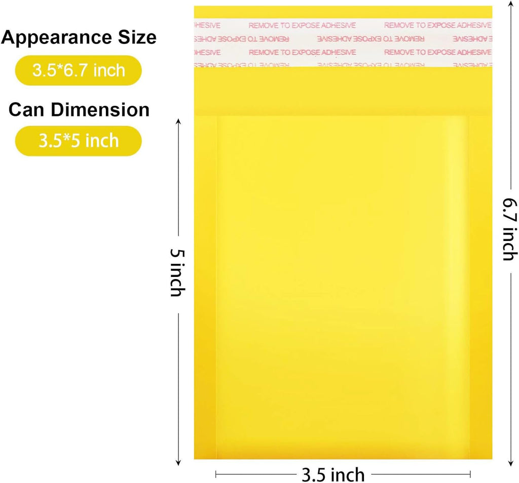 packbabol Kraft bubble mailers 3.5x5 Inch 50 Pack,Self-Sealing Paper Envelopes for Packaging,Strong Adhesion Envelope Mailers, Small Waterproof Cushioned Padded Shipping Bags Yellow #0000
