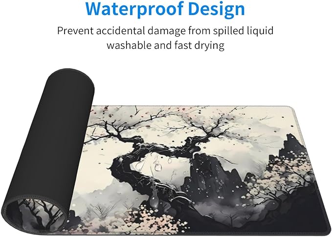 Extended Gaming Mouse Pad, Large Gaming Mouse Waterproof with Stitched Edges, Non-Slip Desktop Pad for Home and Office, Level Up Your 31.5x11.8 Inch… (wash Painting)