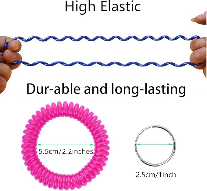 Pack of 36 Colorful Spring Spiral Wrist Coil Key Chain, Wristband Key Ring (Rose Red)