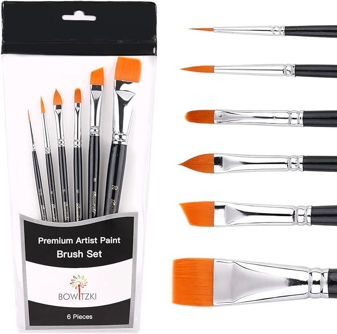 Bowitzki Face Paint Brush Set, 6pcs Artist Brushes for Body Face Painting,Acrylic Painting Watercolor Oil Gouache