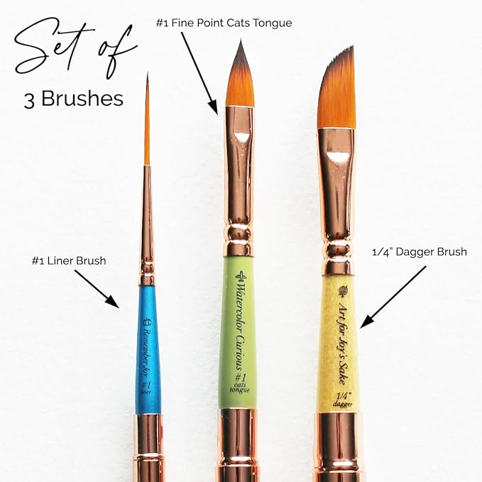 Set of 3 Travel Watercolor Brushes in Inspirational Pouch Designed for Watercolor, Gouache and Acrylic Paints