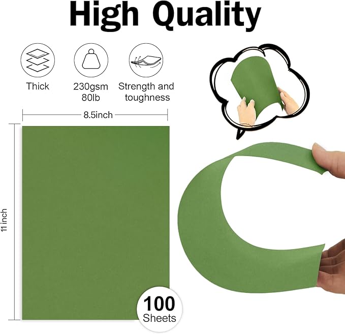 100 Sheets Christmas Green Cardstock 8.5x 11 Heavyweight Printer Paper- Goefun 80lb Double-sided Cover Card Stock for Cards Making, Invitations and Craft