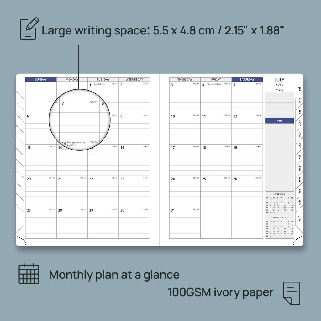 POPRUN Weekly Planner 2025-2026, 7.25'' x 8.5'', 15-Minute Hourly Appointment Book (July 2025-June 2026) with PU Leather Softcover, Monthly Tabs, Inner Pocket - Pacific Green