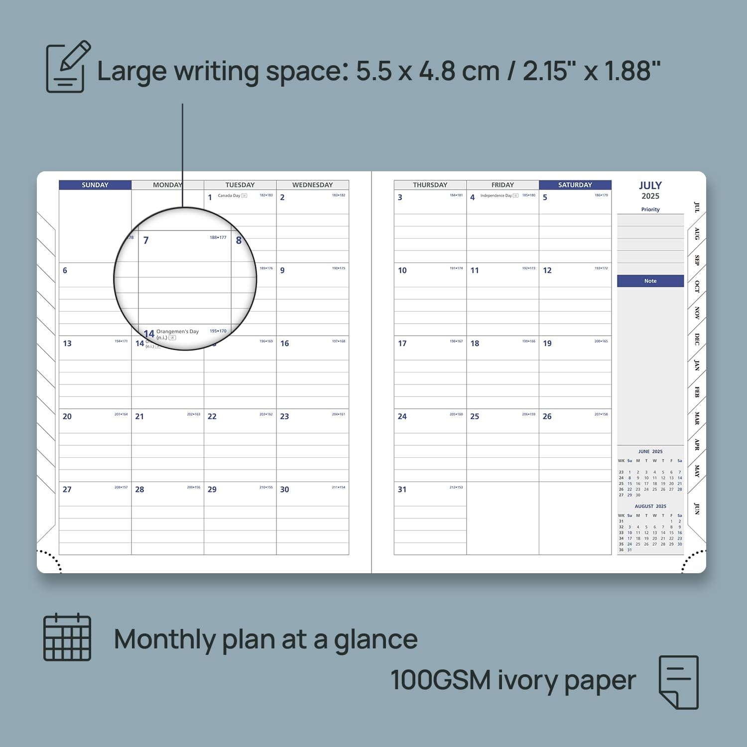 POPRUN Weekly Planner 2025-2026, 7.25'' x 8.5'', 15-Minute Hourly Appointment Book (July 2025-June 2026) with PU Leather Softcover, Monthly Tabs, Inner Pocket - Cornflower