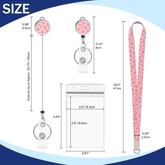 Giancomics Leopard Lanyards for Id Badges, Cute ID Badge Holder with Retractable Reel, Waterproof Lanyards for Cruise Ships Cards Key Work Name Tag Zip Type Card Holder Protector 2 Pack