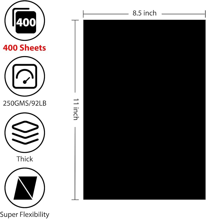 400 Sheets Black Cardstock 8.5” x 11”, 92lb/250gsm Black Card Stock, Thick Card Stock Paper, Heavy Cardstock Paper for Printer, Resume, Scrapbooks, Art, Crafts, Business Cards