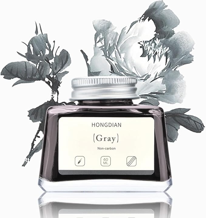 Hongdian Fountain Pen Bottled Ink Gray, 60ml Fountain Pen Ink Bottled for Writing and Calligraphy, Non Carbon
