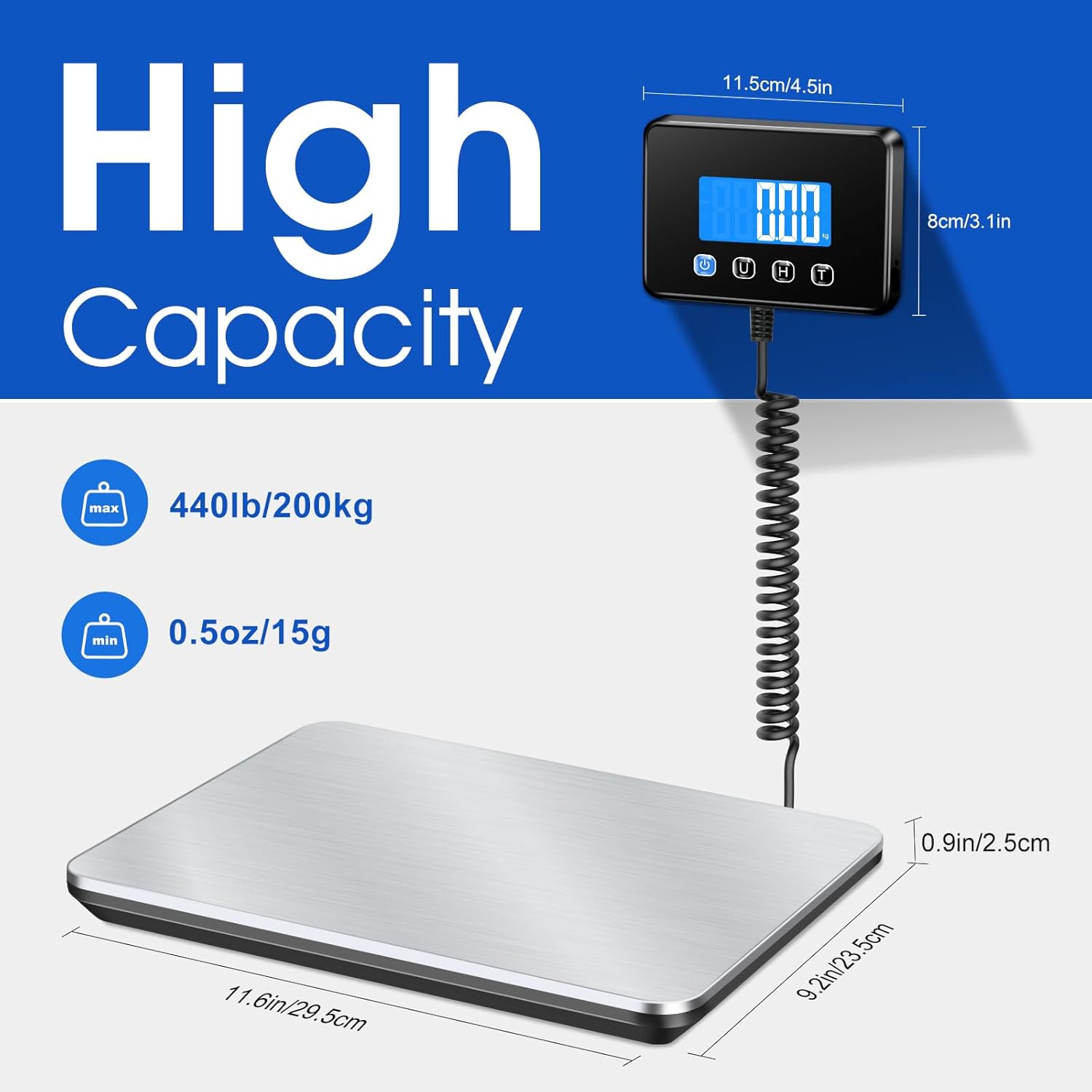 Luggage Scale 440lb Digital Shipping Scale with 0.35oz Accuracy, Tare/Hold, USB & Battery, Portable Postal Package Scale for Travel, Home, Office